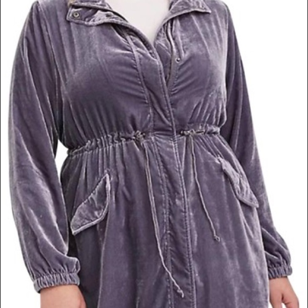 Grey-Purple Crushed Velvet Waist Cinch Coat